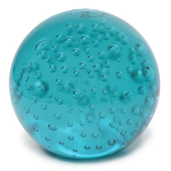Orb Round Art Glass Paperweight Bubbles Blue Aqua Heavy Office Decor - Picture 1 of 8